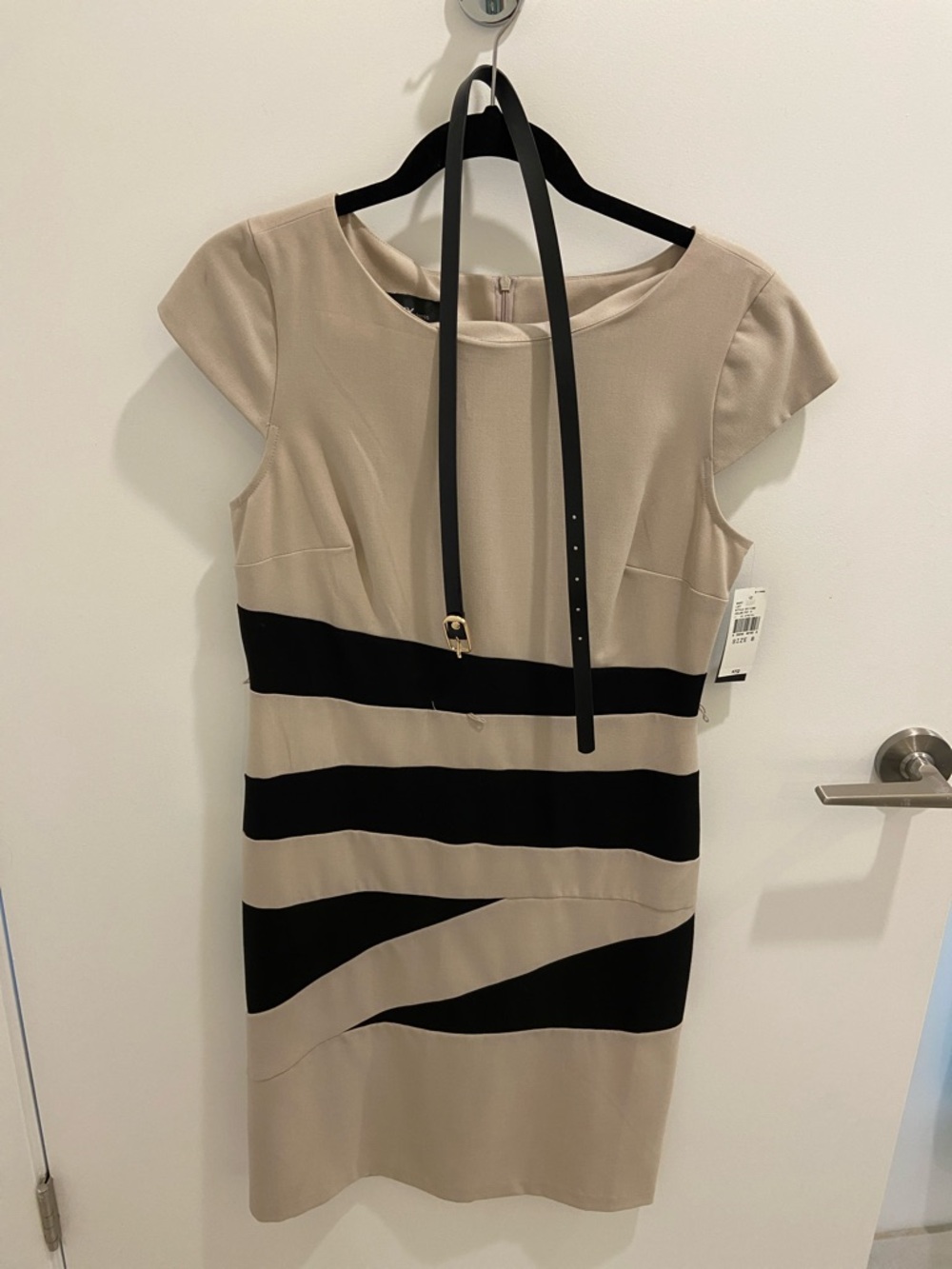 Alyx Beige Dress with Black Wave Stripes